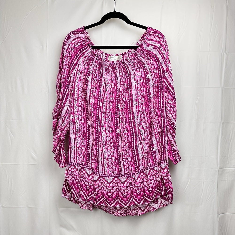 NWT Terra & Sky Pink Tunic Peasant Top 3/4 Flutter Sleeve Women's 1X